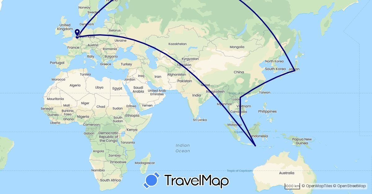 TravelMap itinerary: driving in Belgium, Indonesia, Japan, Vietnam (Asia, Europe)